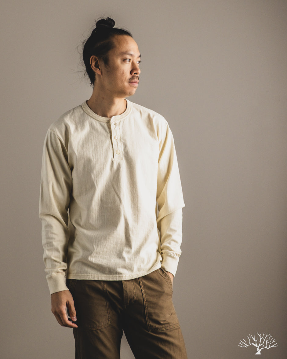 Flat Head FN-TSHL-004 - Long-Sleeve Henley T-Shirt - Ivory