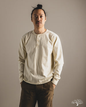 The Flat Head - FN-TSHL-004 - Long-Sleeve Henley T-Shirt - Ivory