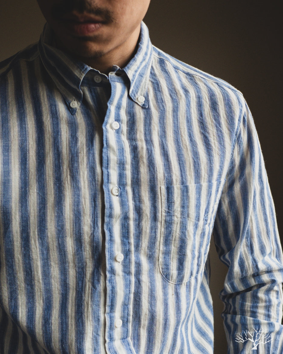 Gitman Vintage Blue Cotton/Ramie Cabana Stripe Long-Sleeve Shirt