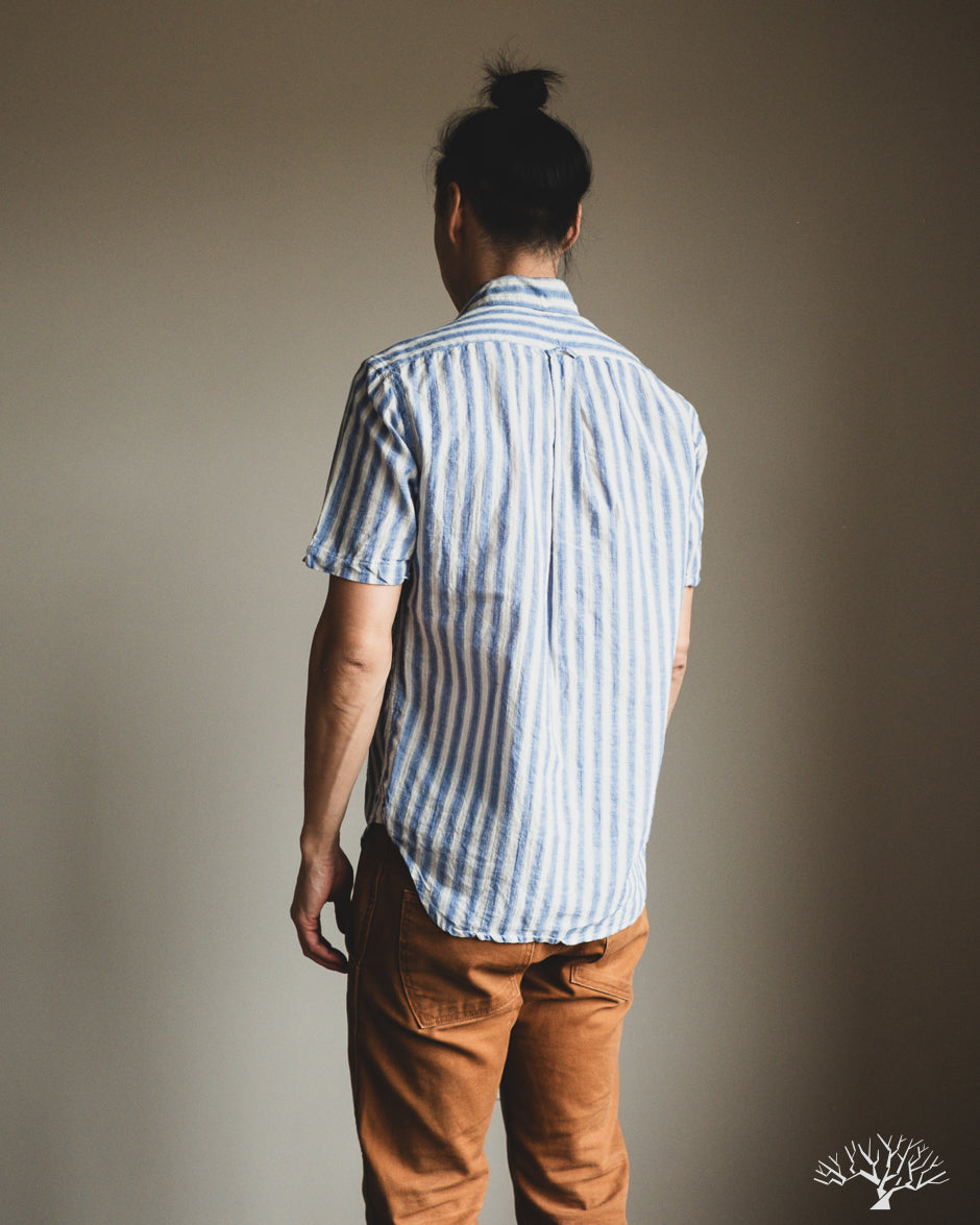 Gitman Vintage Blue Cotton/Ramie Cabana Stripe Short-Sleeve Shirt