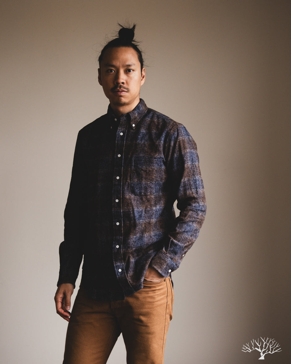 Gitman Vintage Brown Cotton Tweed Check Shirt