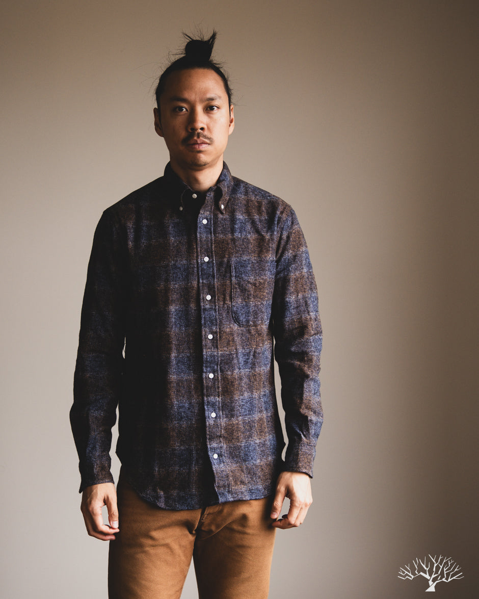 Gitman Vintage Brown Cotton Tweed Check Shirt