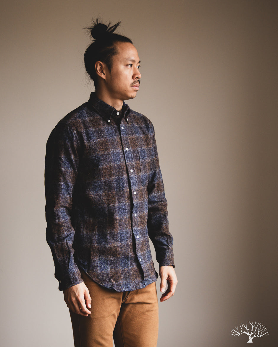 Gitman Vintage Brown Cotton Tweed Check Shirt