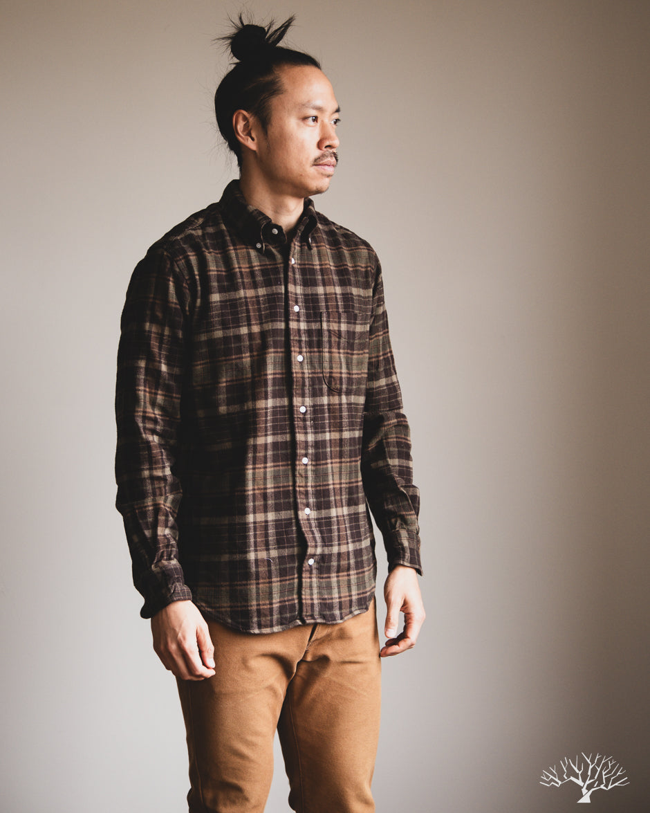 Gitman Vintage Brushed Winter Madras Shirt - Brown/Olive