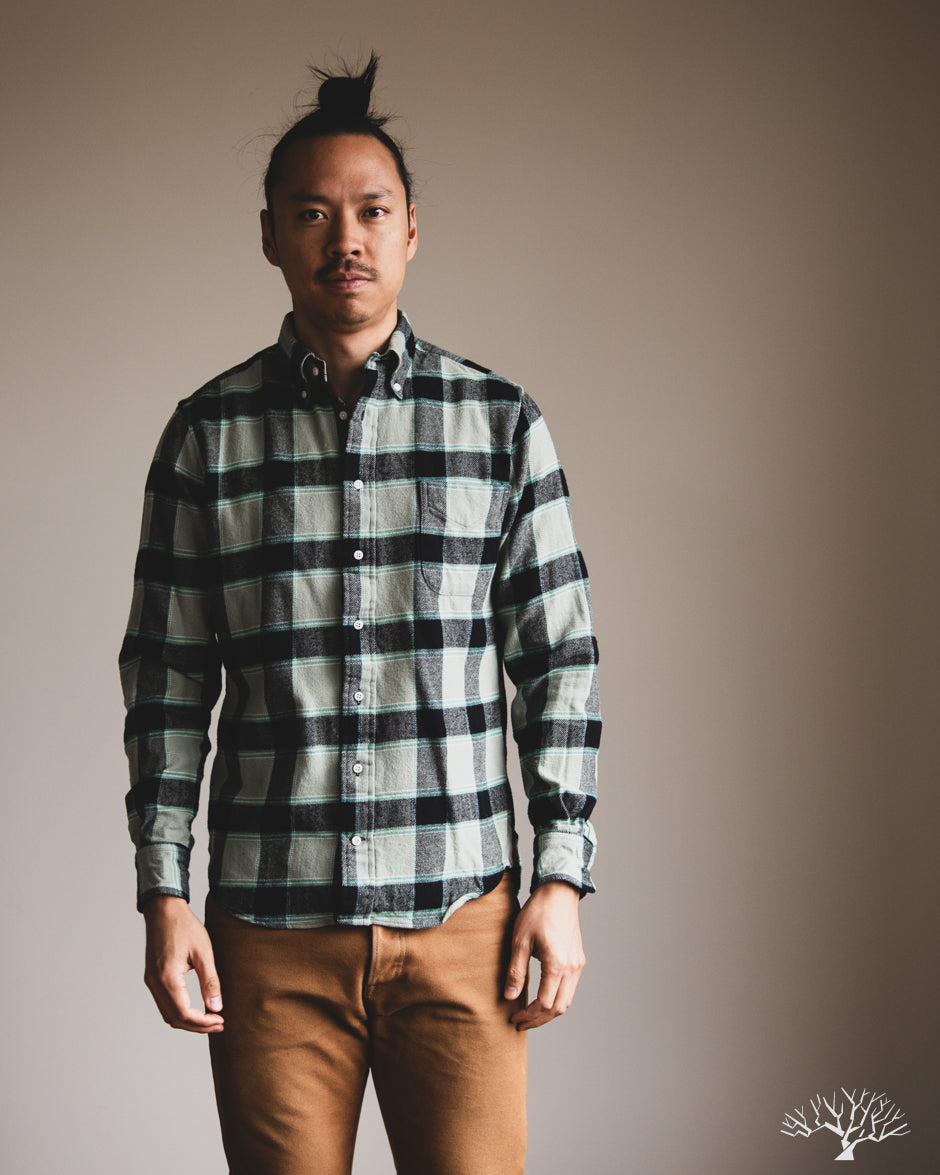 3sixteen Brushed Winter Madras Shirt - Celeste Green/Black