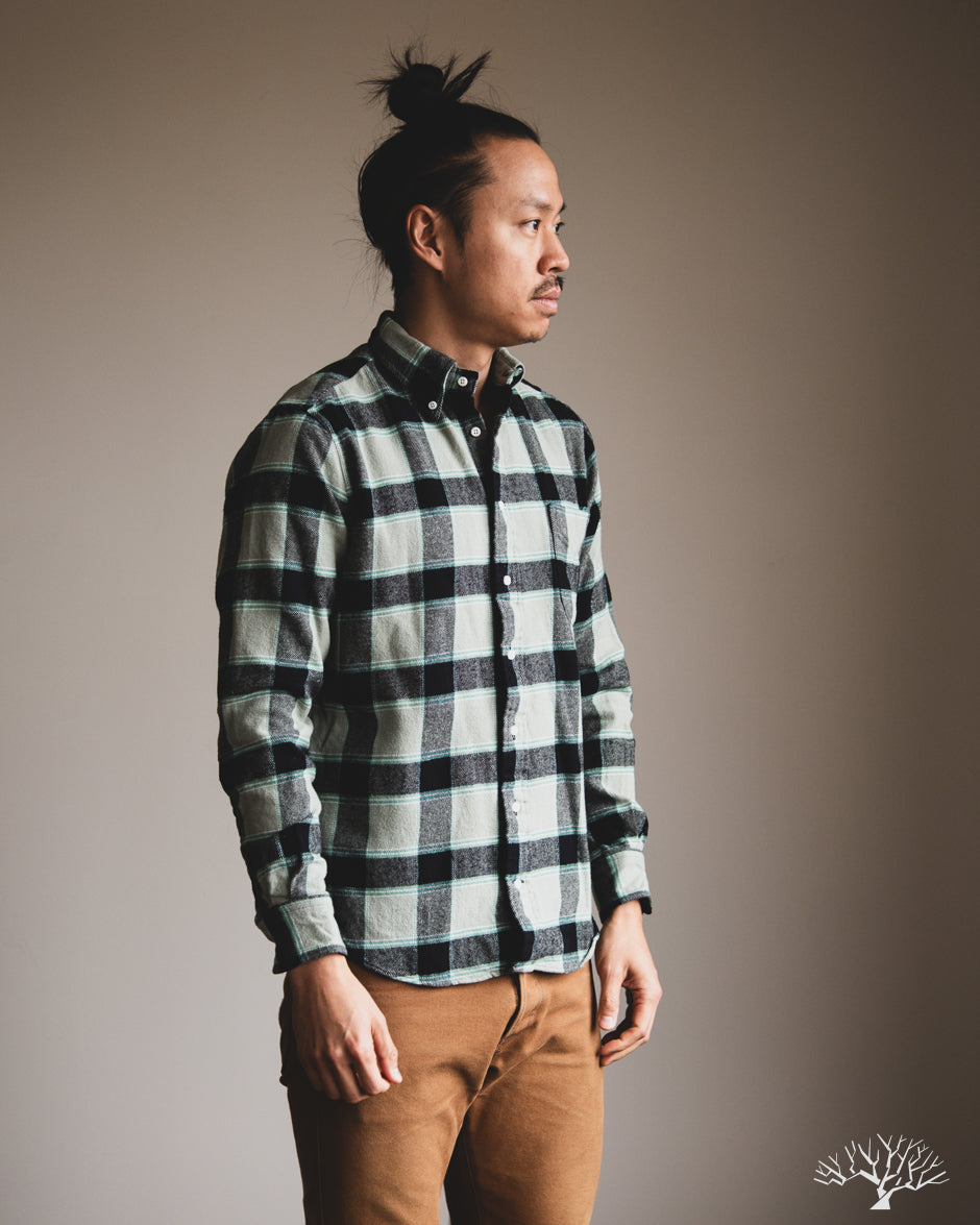 3sixteen Brushed Winter Madras Shirt - Celeste Green/Black
