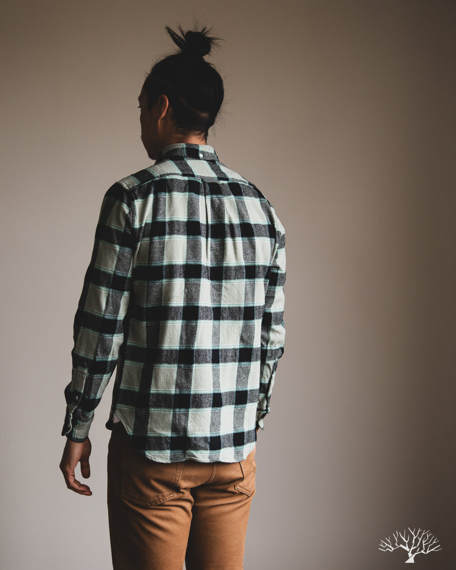 3sixteen Brushed Winter Madras Shirt - Celeste Green/Black