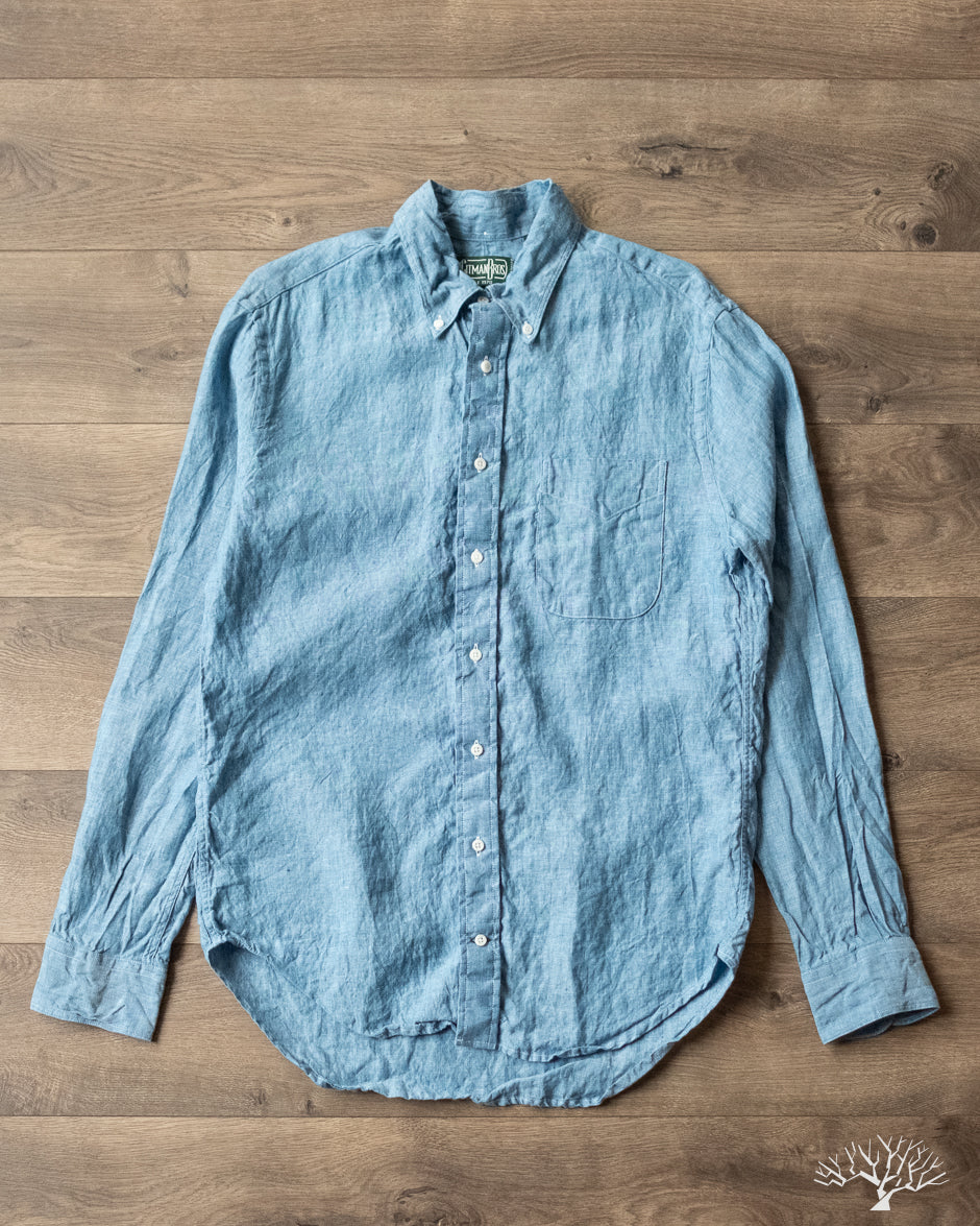 Gitman Vintage Blue Chambray Linen Long-Sleeve Shirt