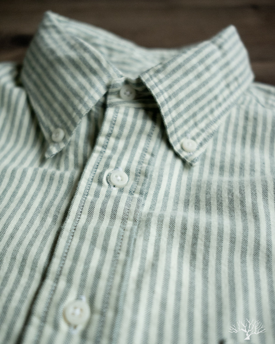 Gitman Vintage Fall Oxford Shirt - Green Stripe Brushed