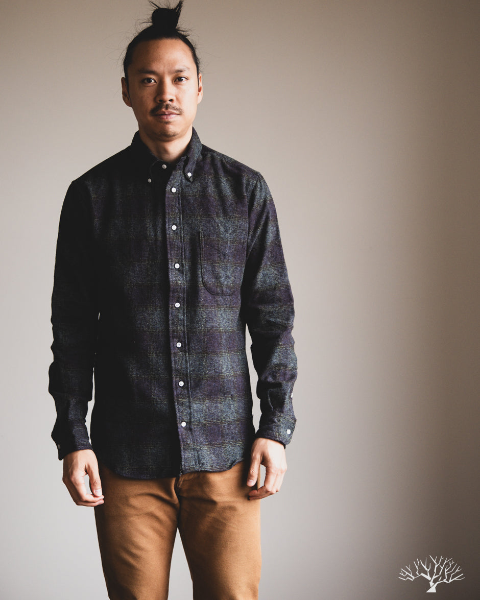 Gitman Vintage Navy Cotton Tweed Check Shirt
