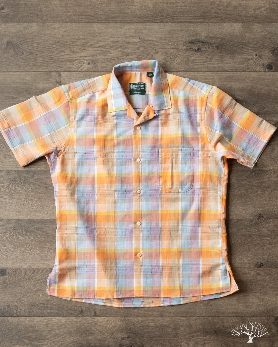 Gitman Vintage Orange Cotton Linen Ghost Weave Camp Shirt