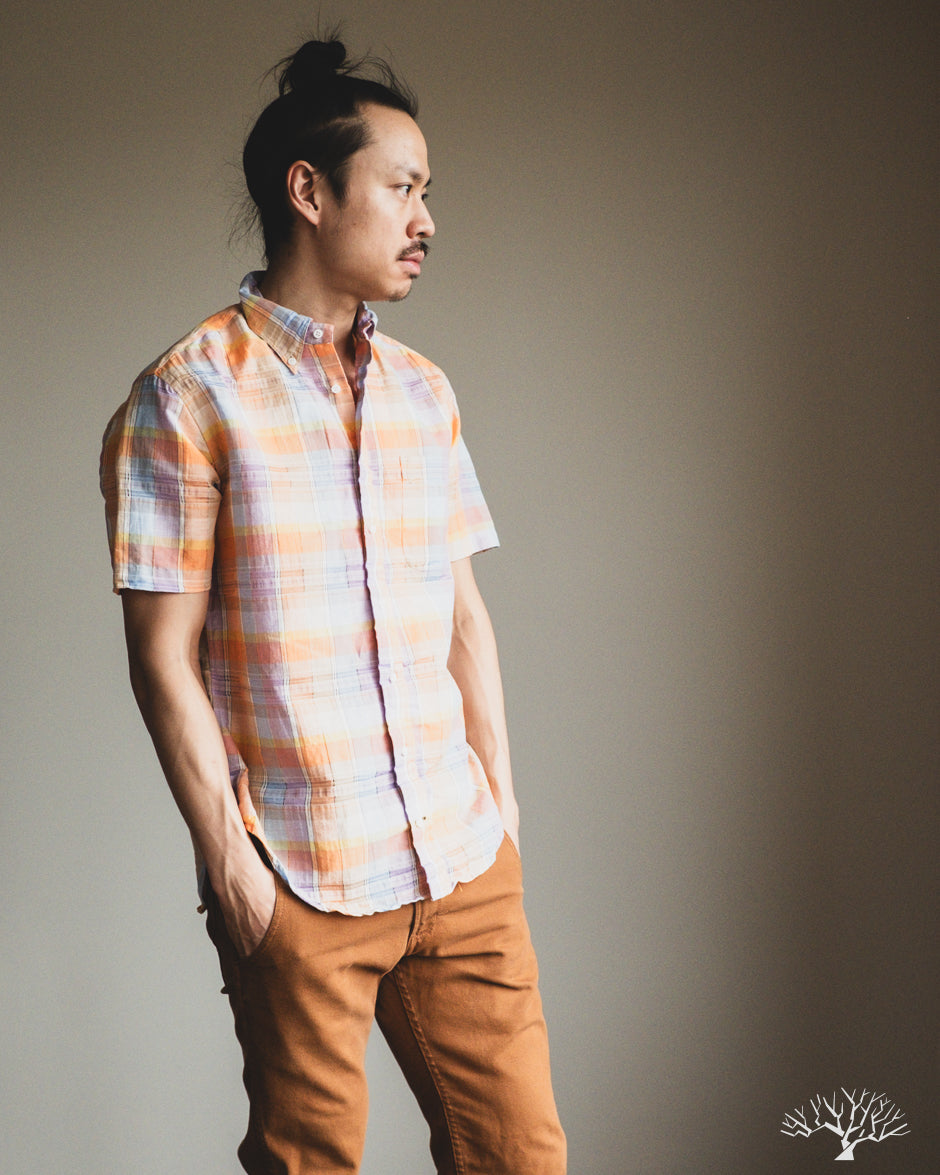 Gitman Vintage Orange Cotton Linen Ghost Weave Short-Sleeve Shirt