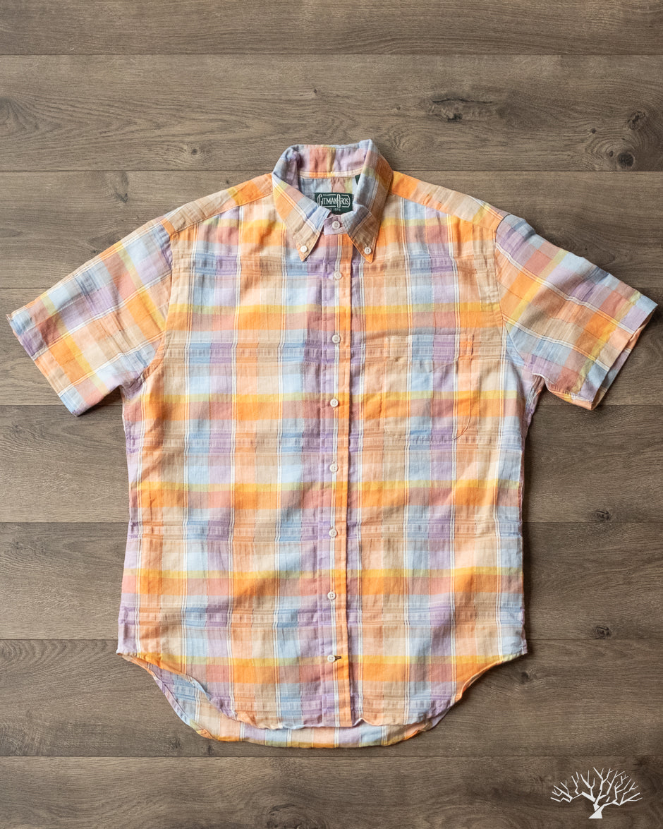 Gitman Vintage Orange Cotton Linen Ghost Weave Short-Sleeve Shirt