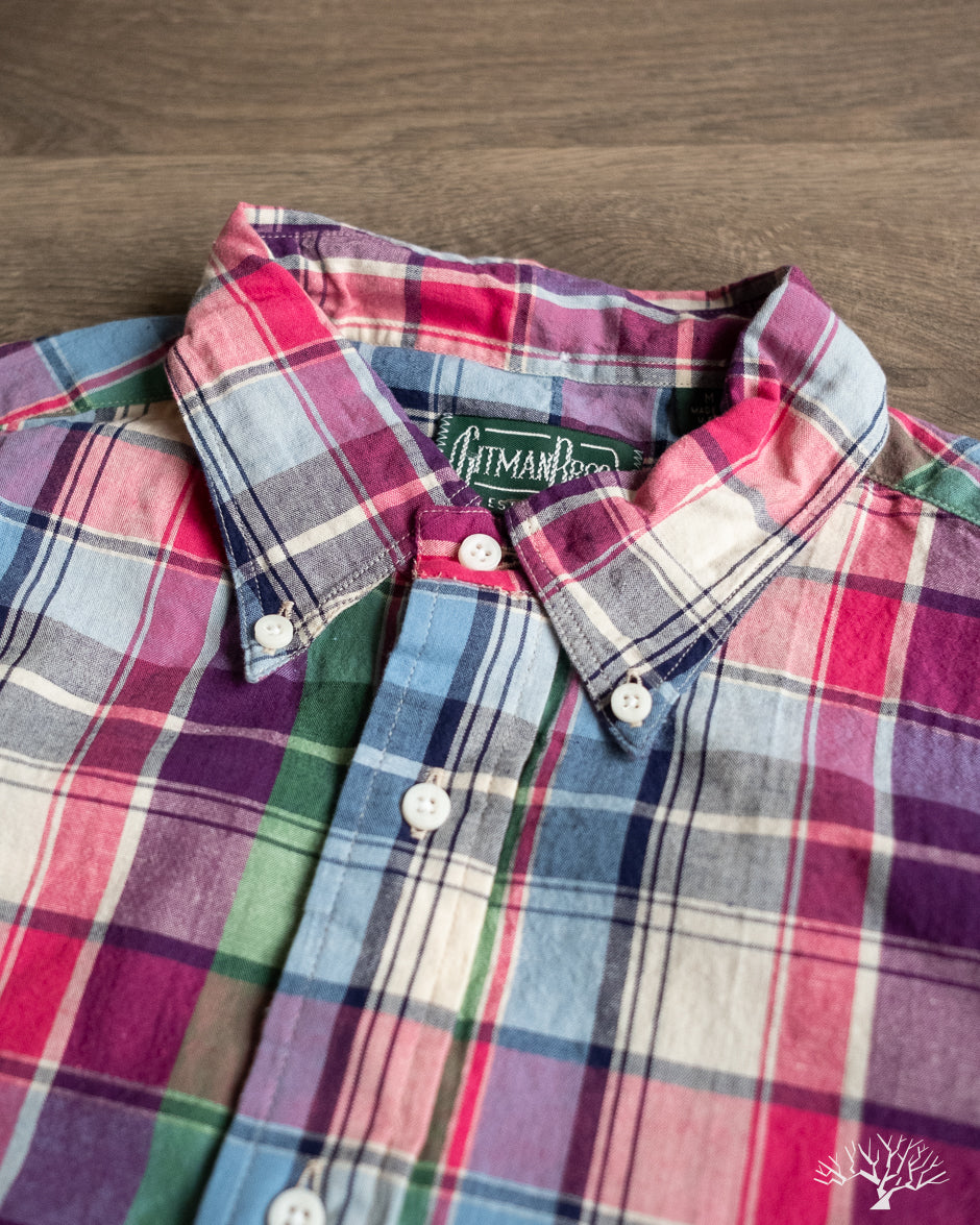 Gitman Vintage Purple Cotton/Linen Archive Madras Short-Sleeve Shirt