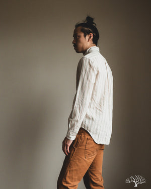 Gitman Vintage Tan Cotton/Ramie Cabana Stripe Long-Sleeve Shirt