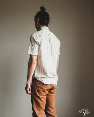 Gitman Vintage Tan Cotton/Ramie Cabana Stripe Short-Sleeve Shirt