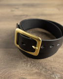 Iron Heart IHB-11-BLK Heavy Duty "Tochigi" Leather Belt with Brass Garrison Buckle - Black