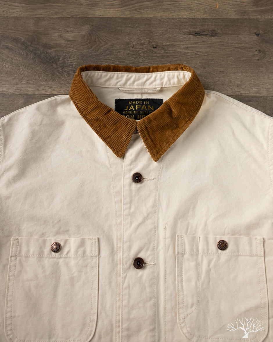 Iron Heart IHJ-148-IVO - 10oz Kurashikizome Organic Cotton Duck Chore Jacket - Ivory