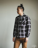 Iron Heart IHSH-439-BLK - 9oz Selvedge Flannel Check Western Shirt - Black