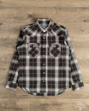 Iron Heart IHSH-439-BLK - 9oz Selvedge Flannel Check Western Shirt - Black