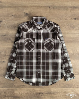 Iron Heart IHSH-439-BLK - 9oz Selvedge Flannel Check Western Shirt - Black