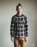 Iron Heart IHSH-439-BLK - 9oz Selvedge Flannel Check Western Shirt - Black