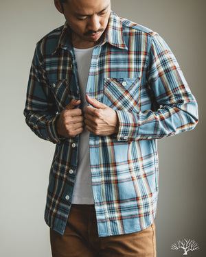 Iron Heart - IHSH-442-SAX - 9oz Selvedge Flannel Check Work Shirt