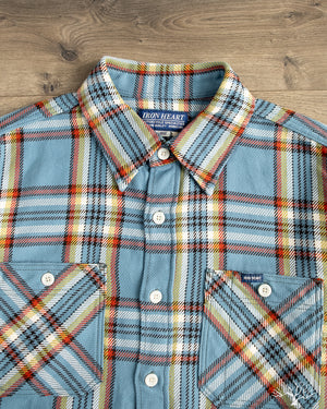 Iron Heart - IHSH-442-SAX - 9oz Selvedge Flannel Check Work Shirt