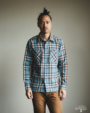 Iron Heart - IHSH-442-SAX - 9oz Selvedge Flannel Check Work Shirt