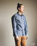 Iron Heart IHSH-13-BLU - 10oz Selvedge Chambray Single Yoke Western Shirt - Blue