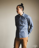 Iron Heart IHSH-13-BLU - 10oz Selvedge Chambray Single Yoke Western Shirt - Blue