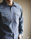 Iron Heart IHSH-13-BLU - 10oz Selvedge Chambray Single Yoke Western Shirt - Blue