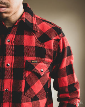red and black dress shirt Iron Heart - IHSH-232-RED Ultra Heavy Flannel Buffalo Check Western Shirt