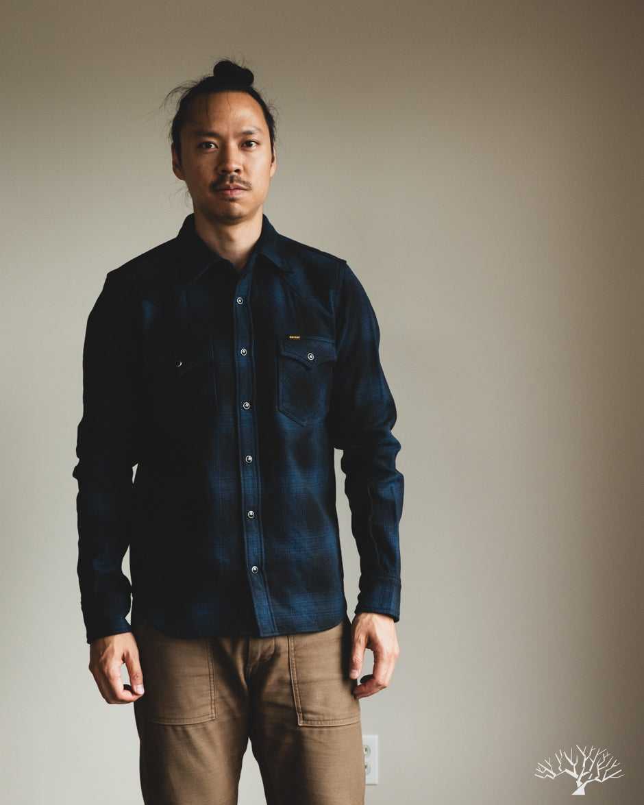 Iron Heart IHSH-264-NAV - UHF Ombré Check Western Shirt - Navy/Black