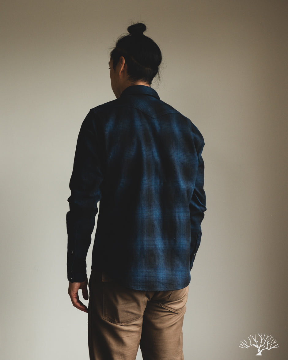 Iron Heart IHSH-264-NAV - UHF Ombré Check Western Shirt - Navy/Black