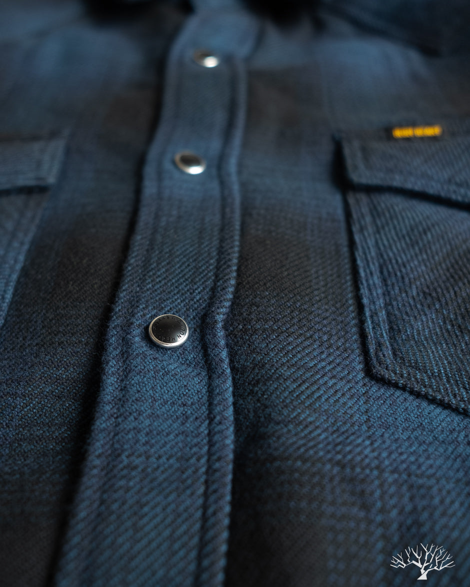 Iron Heart IHSH-264-NAV - UHF Ombré Check Western Shirt - Navy/Black