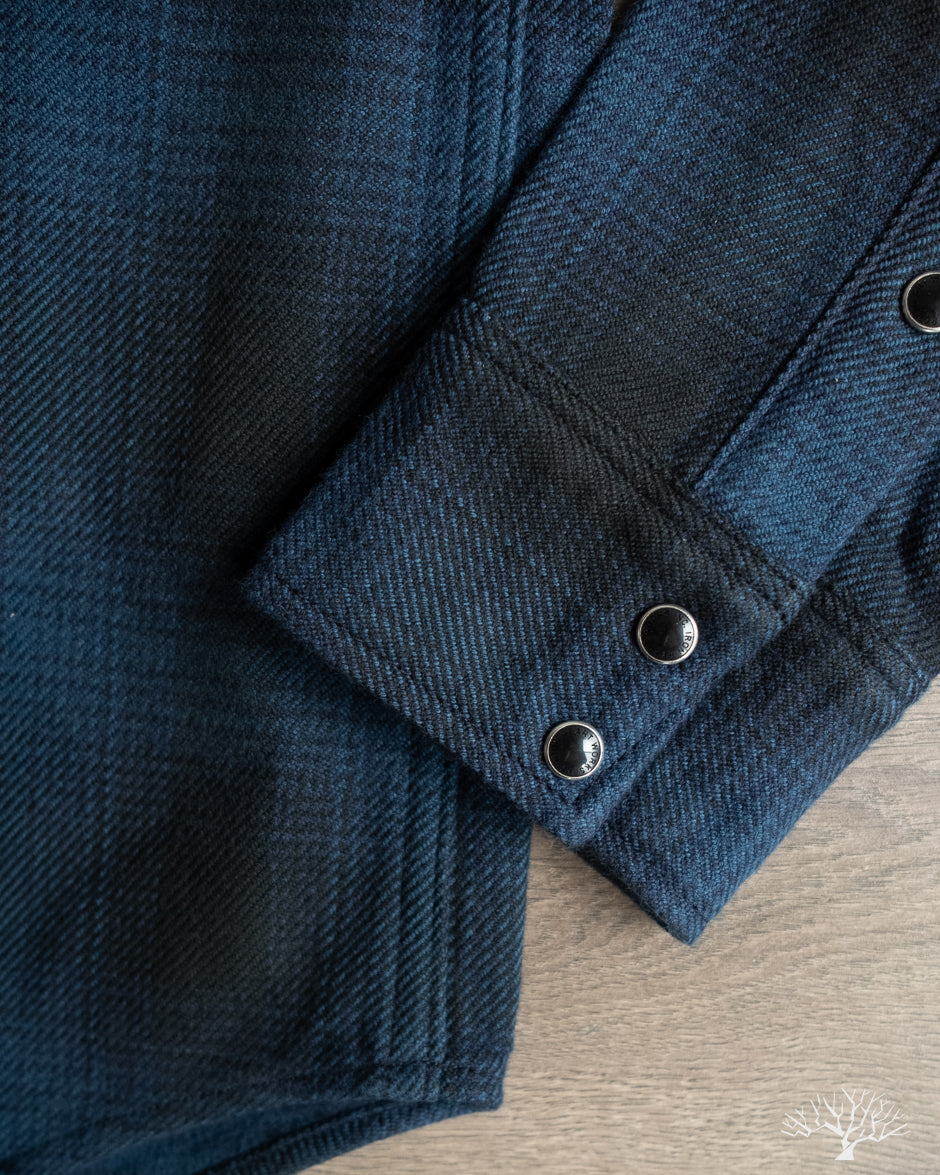 Iron Heart IHSH-264-NAV - UHF Ombré Check Western Shirt - Navy/Black