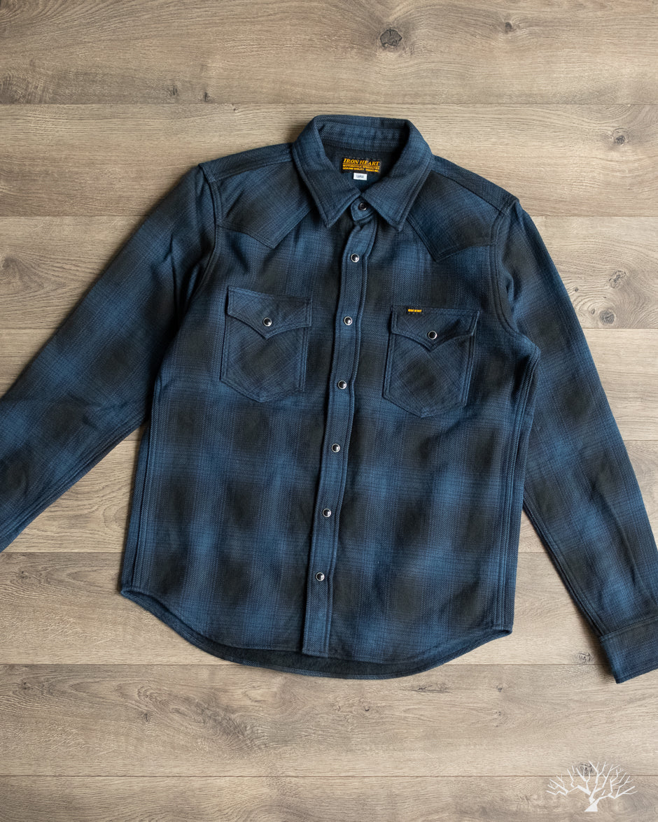 Iron Heart IHSH-264-NAV - UHF Ombré Check Western Shirt - Navy/Black