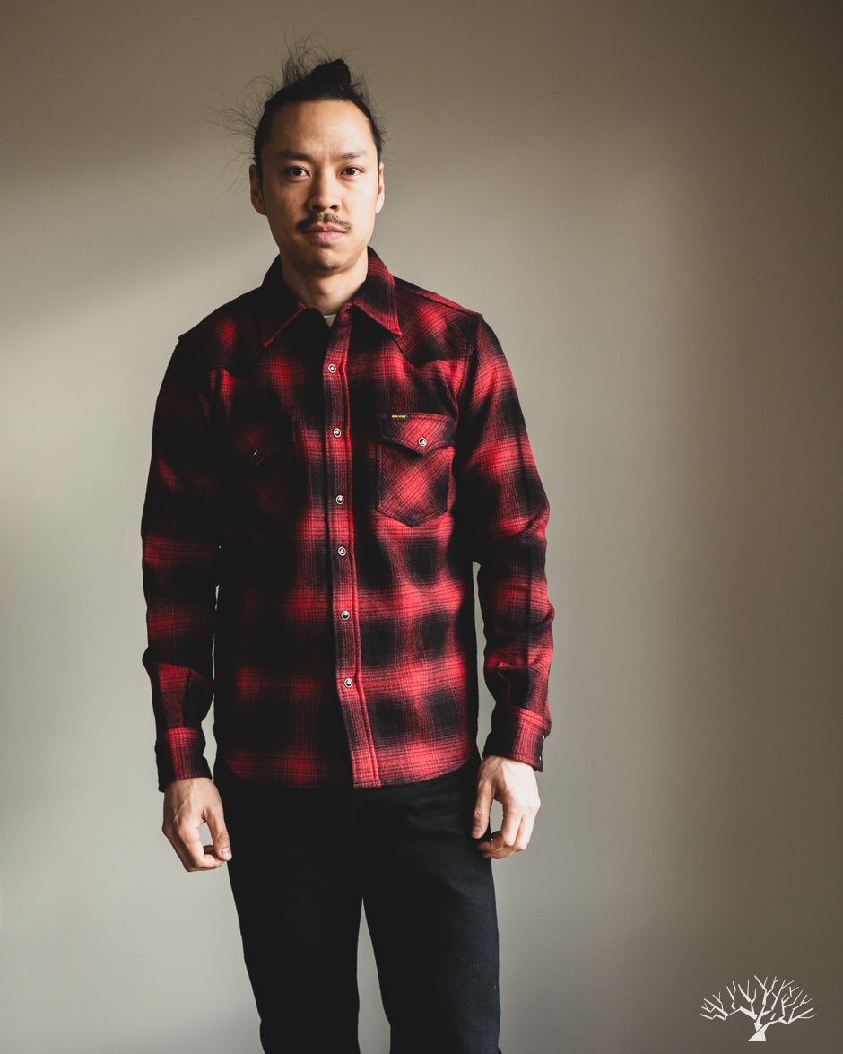 Iron Heart IHSH-264-RED - UHF Ombré Check Western Shirt - Red/Black