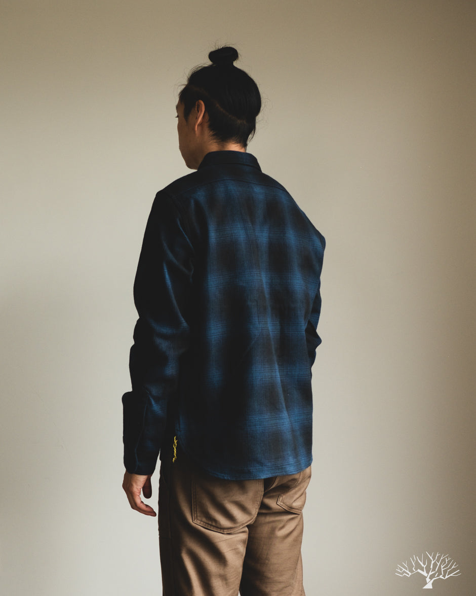 Iron Heart IHSH-265-NAV - UHF Ombré Check Work Shirt - Navy/Black