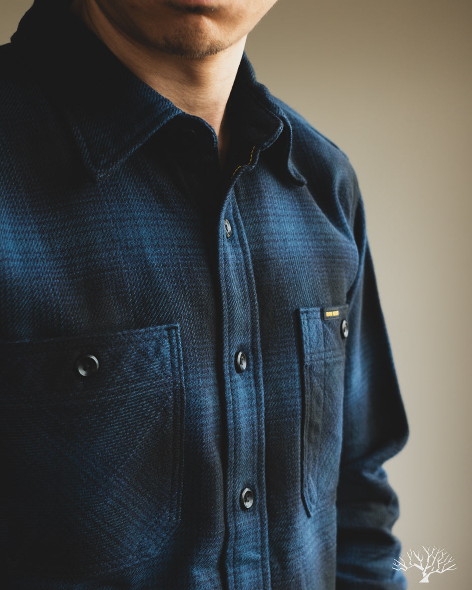 Iron Heart IHSH-265-NAV - UHF Ombré Check Work Shirt - Navy/Black