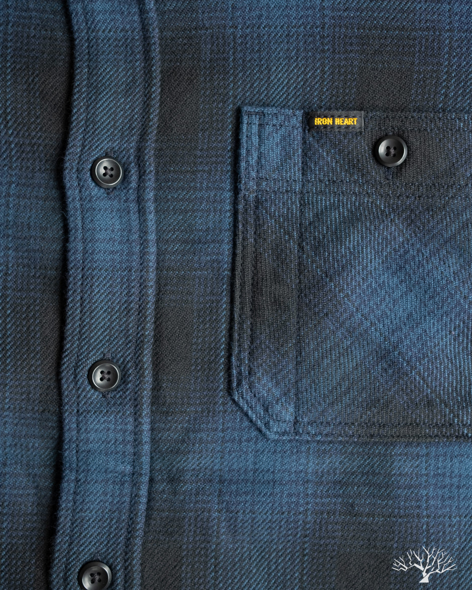 Iron Heart IHSH-265-NAV - UHF Ombré Check Work Shirt - Navy/Black