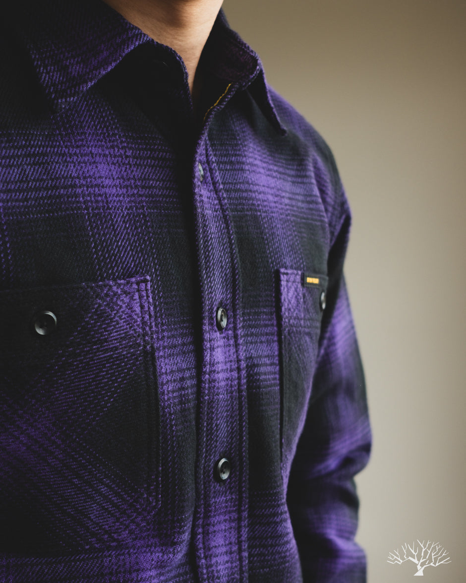 Iron Heart IHSH-265-PUR - Ultra Heavy Flannel Ombré Check Work Shirt - Purple/Black