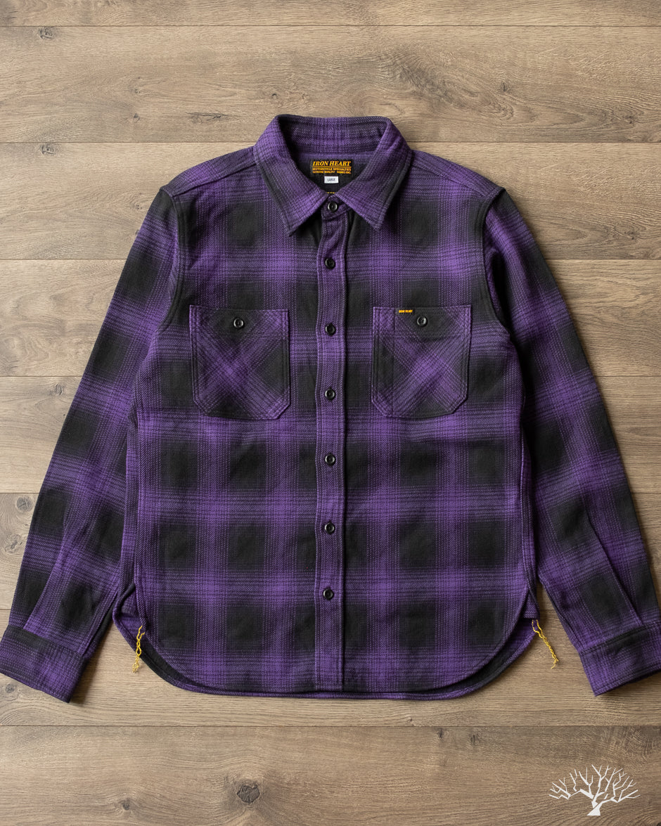 Iron Heart IHSH-265-PUR - Ultra Heavy Flannel Ombré Check Work Shirt - Purple/Black