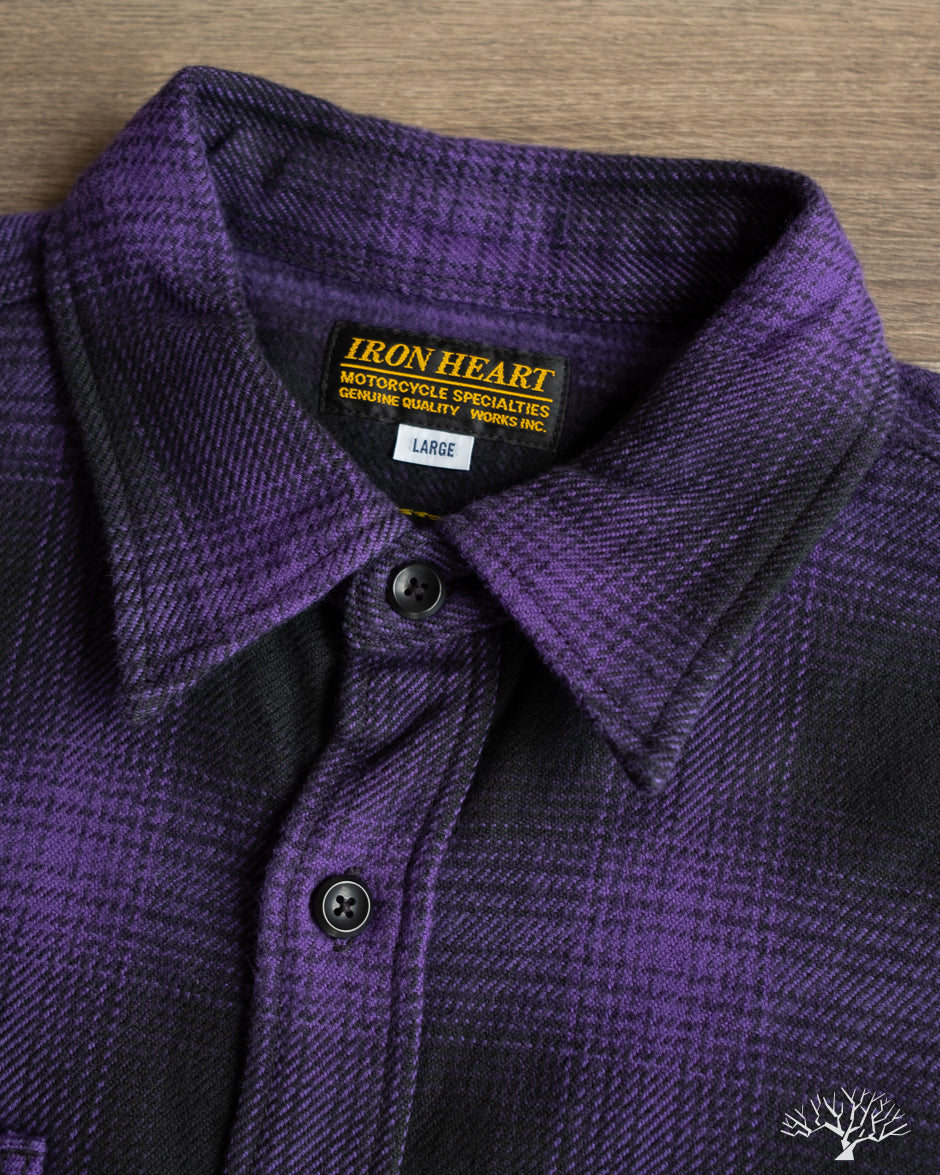 Iron Heart IHSH-265-PUR - Ultra Heavy Flannel Ombré Check Work Shirt - Purple/Black
