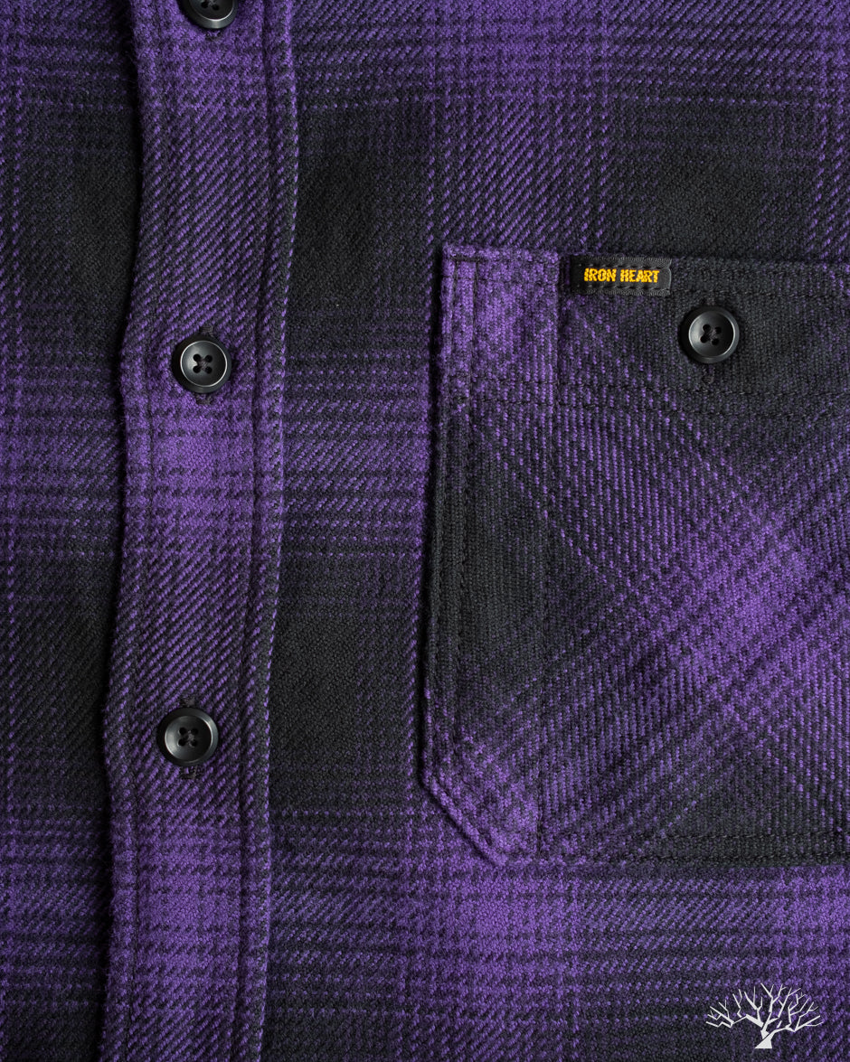 Iron Heart IHSH-265-PUR - Ultra Heavy Flannel Ombré Check Work Shirt - Purple/Black