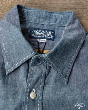 Iron Heart IHSH-285-IND - 5.5oz Selvedge Chambray Short Sleeved Work Shirt - Indigo