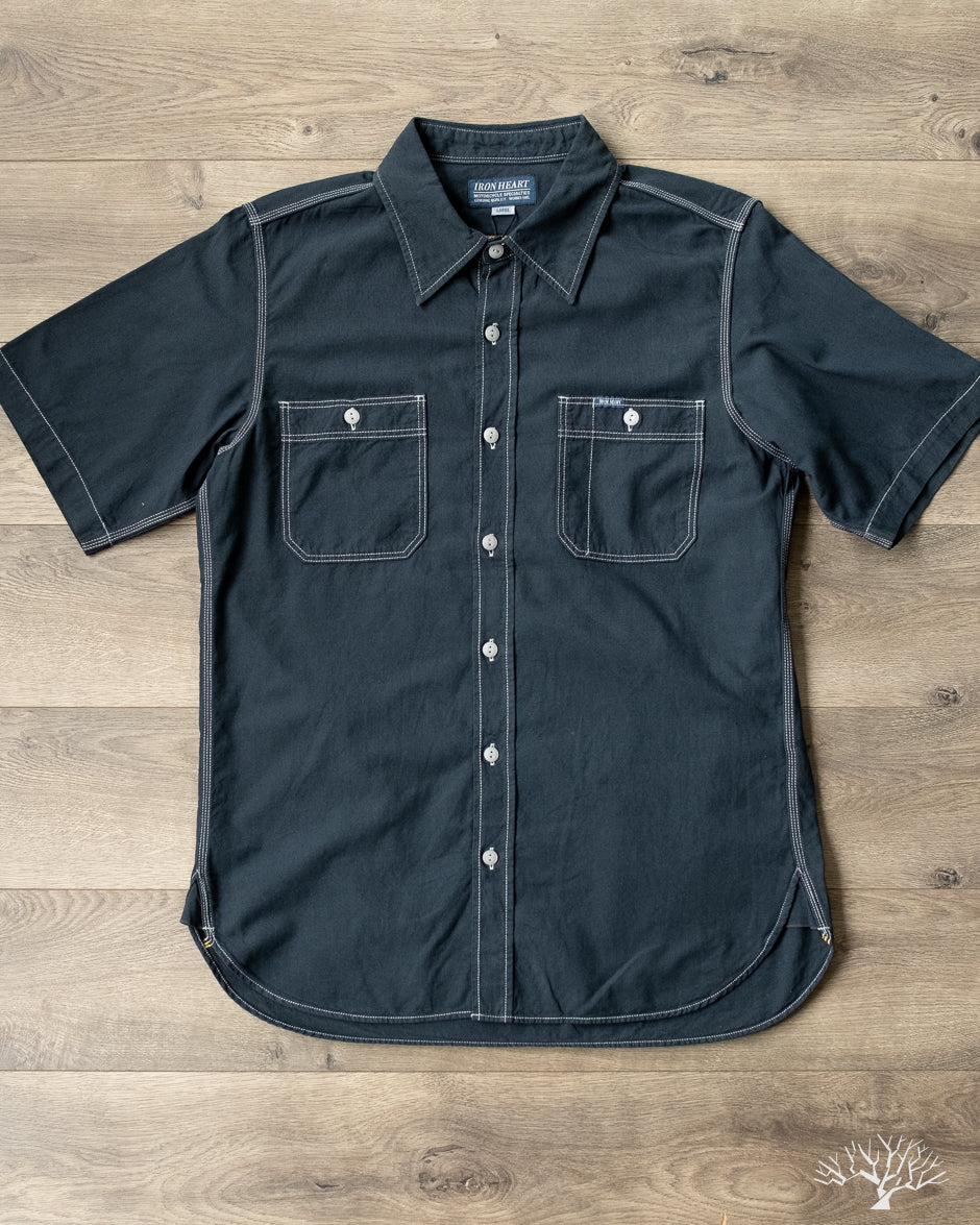Iron Heart IHSH-285-OD - Chambray Short-Sleeve Work Shirt - Indigo Overdyed Black