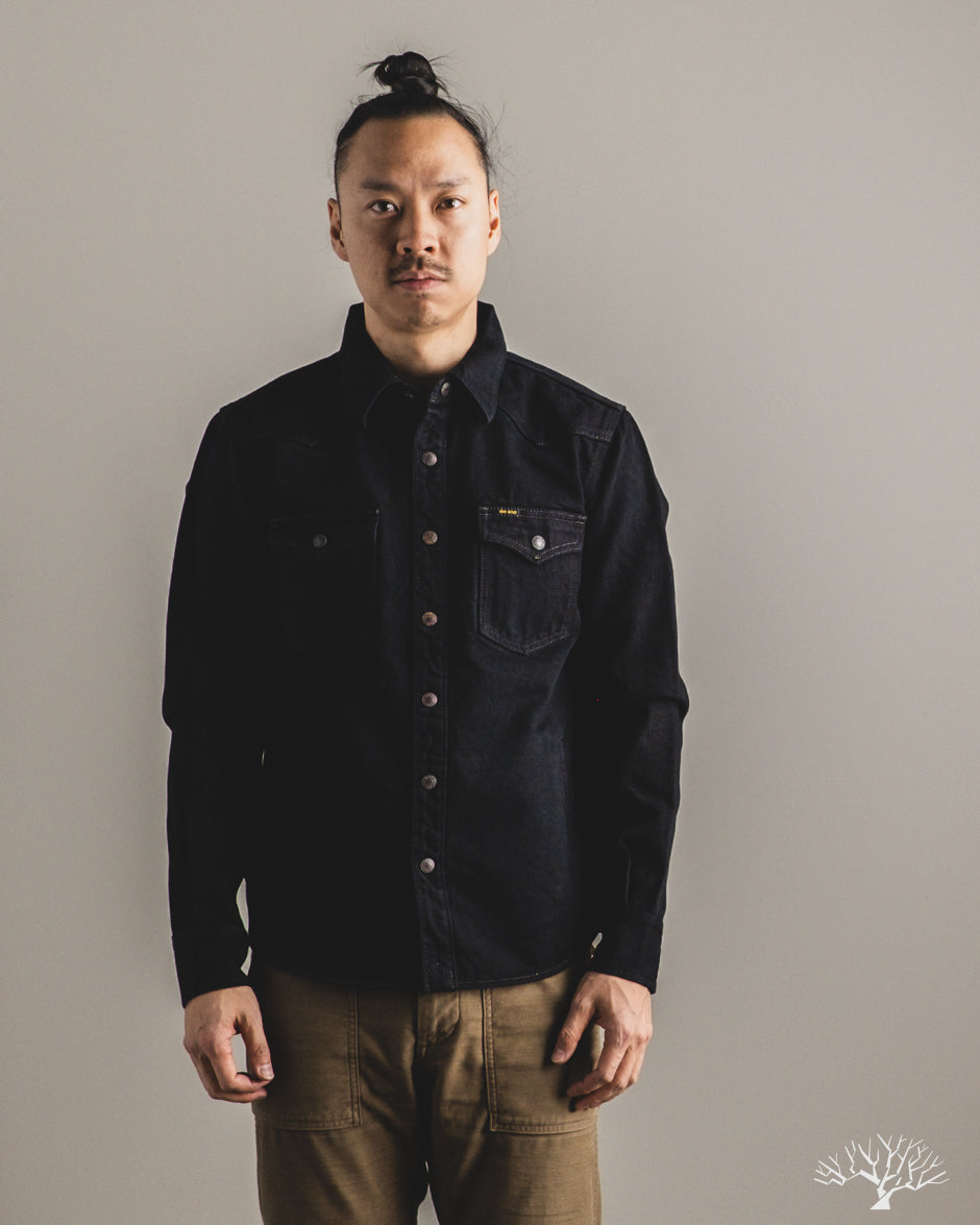 Iron Heart IHSH-293-OD - 18oz Vintage Selvedge Denim CPO Shirt - Indigo Overdyed Black