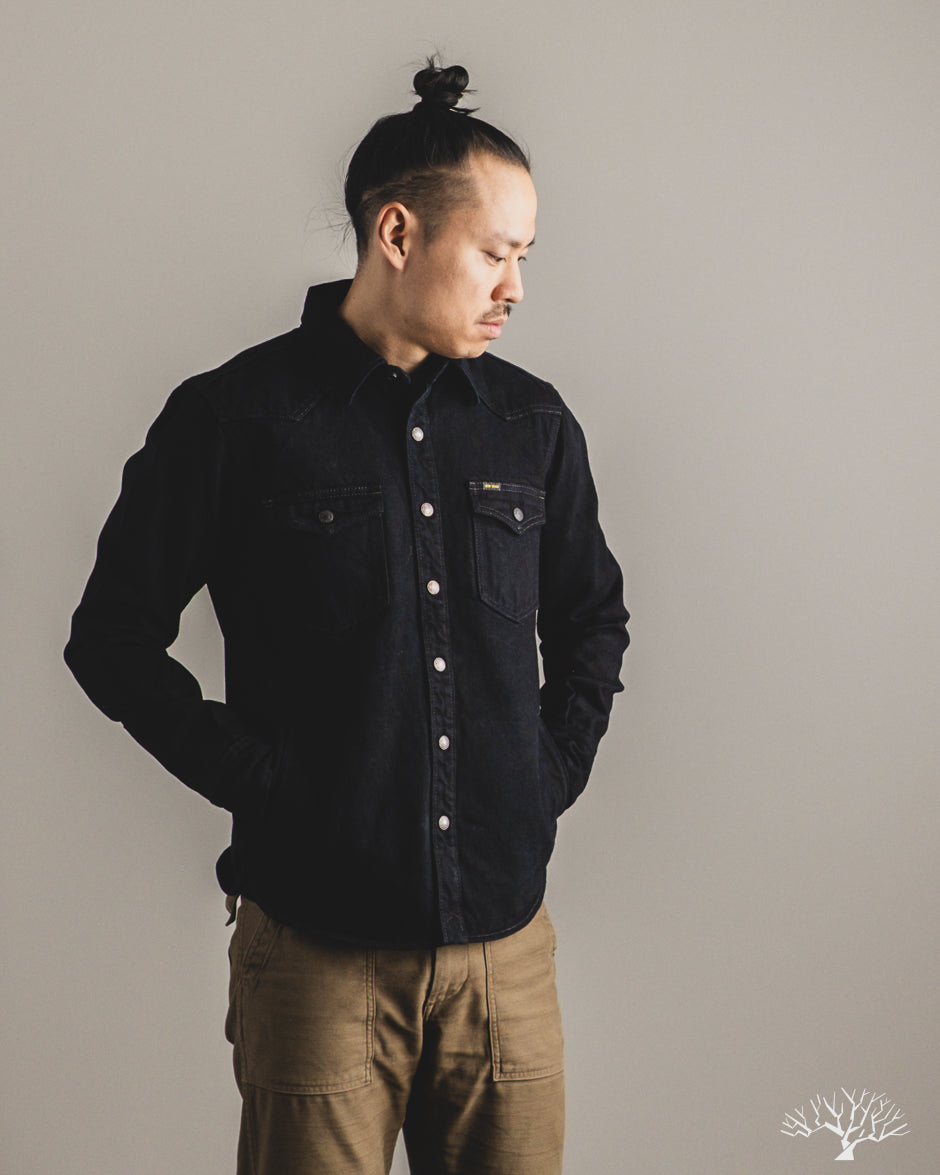 Iron Heart IHSH-293-OD - 18oz Vintage Selvedge Denim CPO Shirt - Indigo Overdyed Black
